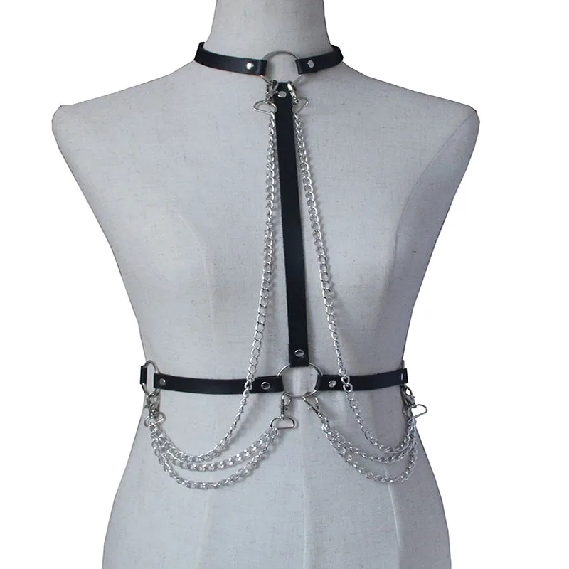 

Harajuku Harness Woman Punk Rock Leather Collar Belt One Strap Evening Gigs Corset Belt Body Chain Accessories Belts for Women