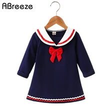 Одежда для девочек; сезон весна-осень платья в морском стиле для девочек 2-8 лет повседневные платья принцессы с длинными рукавами и бантом для маленьких девочек