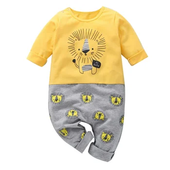 

Baby Boy Girls Long Sleeve Romper Cotton Round Neck Cartoon Animal Stitching Jumpsuit