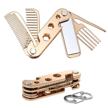 

Men Folding Hair Comb Moustache Beard Combs Kit Barber Multifunctional Beard Pick With Mirror Travel Hair Care Styling Brush