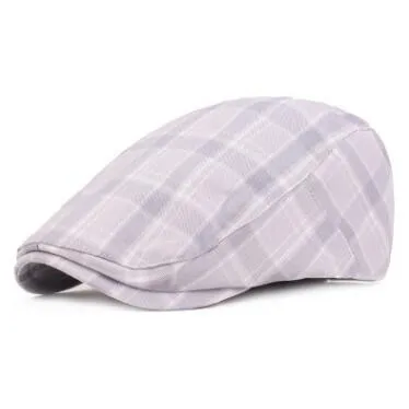 SILOQIN Snapback Cap Men's Literary Youth Brands Caps Berets Women's Plaid Cotton Beret Fashion Vintage Tongue Cap Couple Hat - Цвет: light gray