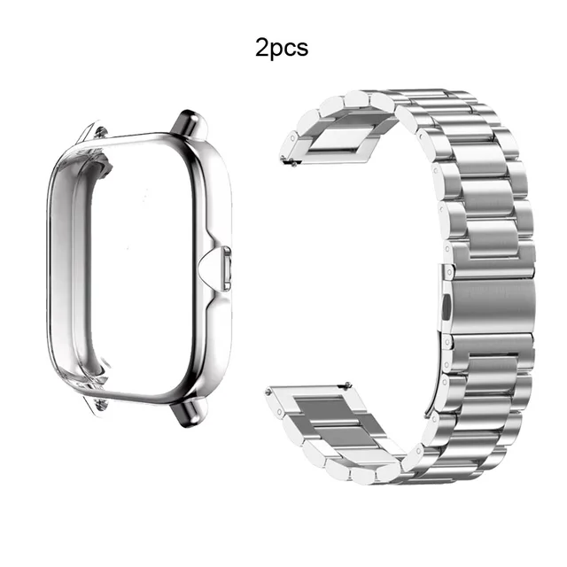 Bracelet Protective Case For Xiaomi Amazfit GTS 2 Mini 3 2e Bip S Lite U Pro Strap Stainless Steel Band Touch Screen Protector Silver