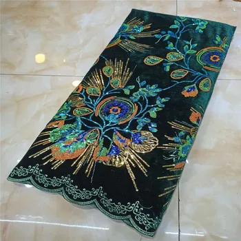 

African sequins Lace Fabric 2020 green/gold Mint High Quality Lace French Net Embroidery Velvet Fabrics For Nigerian Party Dress