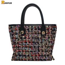 Вязание шерстяное женское стеганое кожаное плечо с цепочкой, сумки через плечо для женщин, роскошная классическая сумка в клетку, дизайнерские бренды