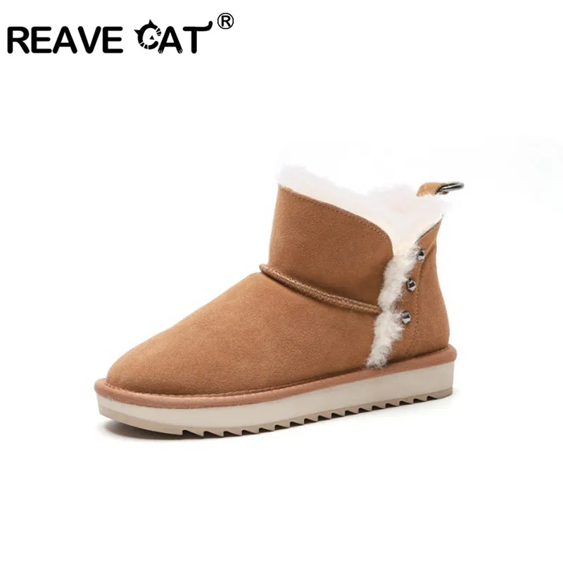 Женские замшевые ботинки REAVE CAT зимние теплые меховые сапоги без застежек