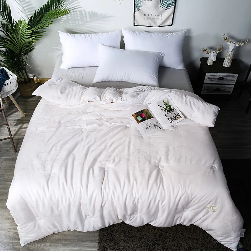 Четырехсезонное шелковое атласное Хлопковое одеяло с тиснением/одеяло/Стёганое одеяло соевая волокнистая ткань, наполнитель постельных принадлежностей - Цвет: bai