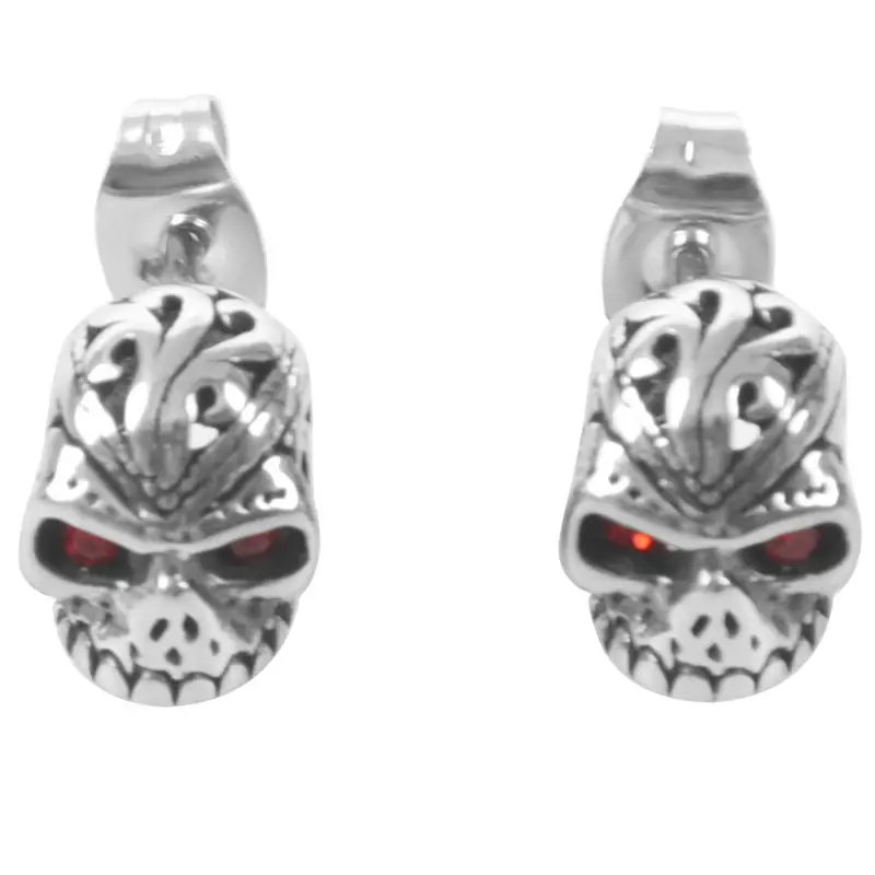 

Velvet Bag Jewelry Mens Earrings, Gothic Skull Skull Stud, Zirconia Diamond Stainless Steel, Red Silver