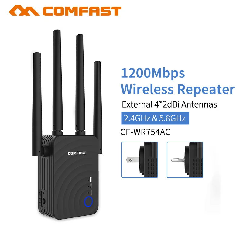 

Comfast 1200Mbps Wireless WiFi Extender WiFi Repeater Router Dual Band 2.4/5.8Ghz 4 Antenna long Range Signal Amplifier