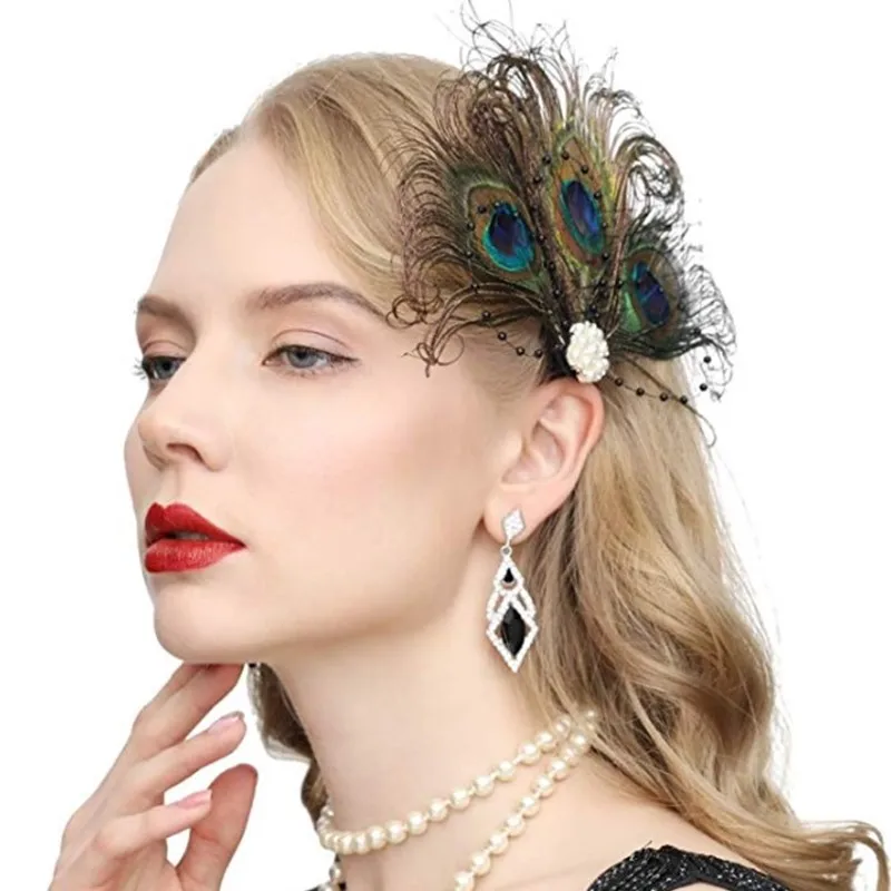 Great Gatsby Павлин головной убор серьги наборы женские косплей вечерние ободок с сережками наборы Аксессуары для волос Roaring 20s