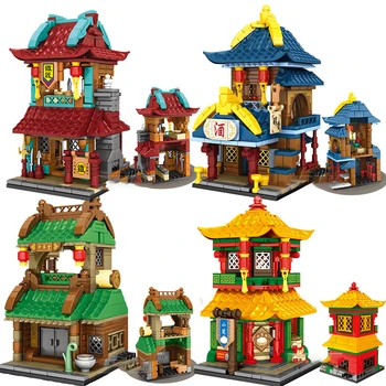 

City Street View Building Blocks Chinese Ancient Architecture Tavern Shop Model Miniature Bricks DIY Assembly Toys For Kids Gift