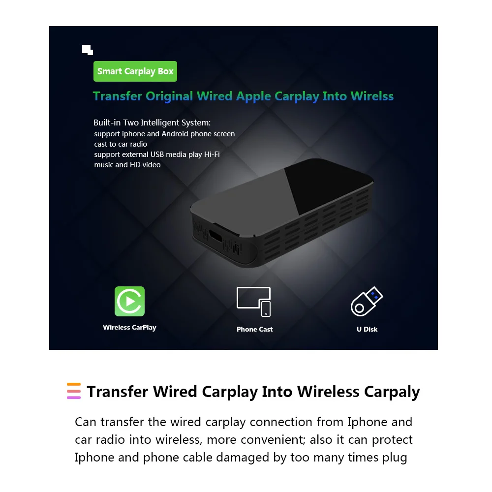 Wireless  Carplay  ai box  support  the  5G wifi  Mirror link with USB video play Car TV box  Plug and Play  Carplay box
