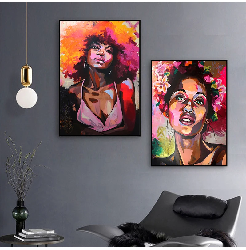 Donne africane moderne pittura su tela personalizzata etnica nera donna  Poster stampa immagine della parete per la camera da letto soggiorno  decorazione della casa - AliExpress