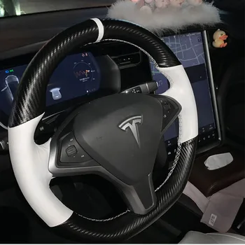

New Interior Anti Slip Leather Steering Wheel Stitch on Wrap Cover For Tesla Model S Model X 2016-2020