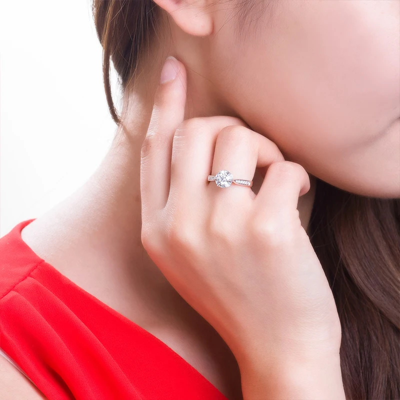 С покрытием 18-ти каратным белым золотом 0,50+ 0.09ct натуральный бриллиант GIA Для женщин кольцо ручной работы 6 коготь обручальное кольцо для помолвки ювелирные изделия