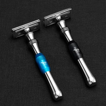 

Double Edge Safety Razor Long Handle Classic Shaving Razor Silver Color, 1 Handle & 10 Blades Men's Manual Razor Shaver Knife