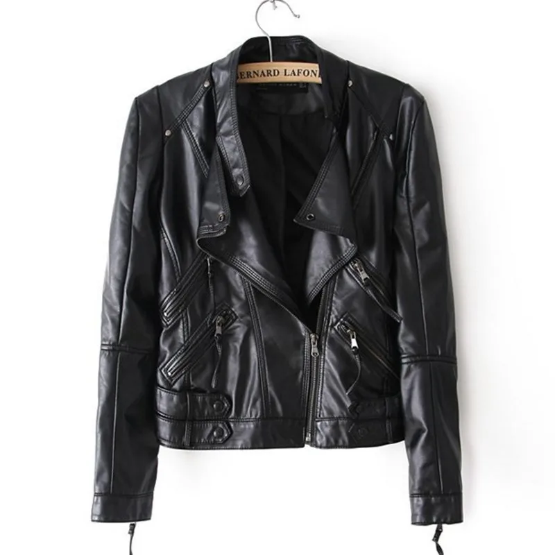 

Brand Motorcycle PU Leather Jacket Women Winter And Autumn New Fashion Coat Black Color Zipper Outerwear Jacket New 2018 Coat