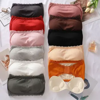 

Comfortable New Fashion Women Strapless Tube Top Back Buckle Bra Seamless Underwear Padded Femlae Crop Top Lace Strapless Top