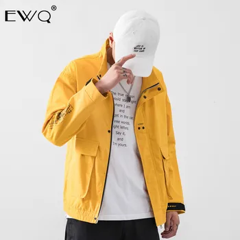 

EWQ /Men's Jacket 2019 Autumn Winter All-match Solid Color Stand Lead Loose Coat With Double Pockets For Male Tide 19H-a136