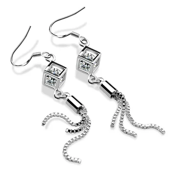 

Fashion long tassel Stud Silver Earring Real 925 Sterling Silver Jewelry High Quality Zircon Double Earrings gifts for women
