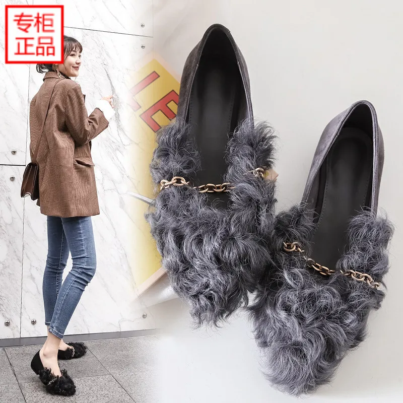 

2019 Spring New Style Early Spring Grandma Gray Curly Shoes Women's Fashion Foot Covering Shoes Versitile Fashion WOMEN'S Casual