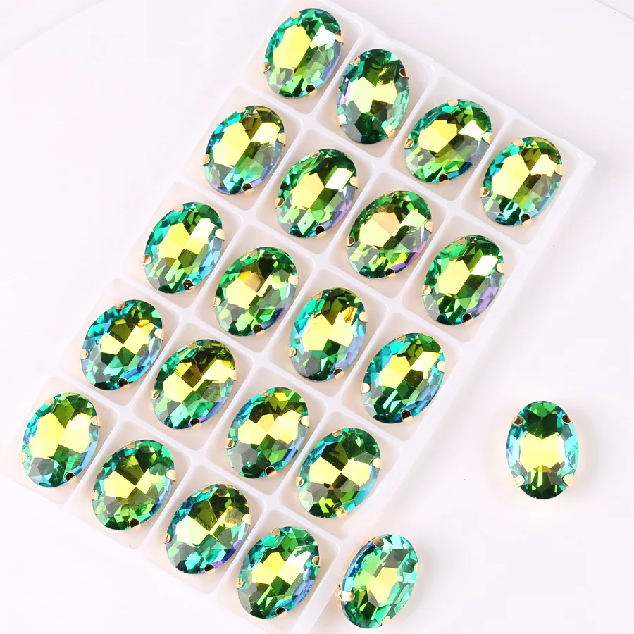 타원형 골드 클로 설정 무지개 및 젤리 AB 색상 유리 크리스탈, 라인석 아플리케 DIY 바느질, 10*14mm, 13*18mm, 팩당 20 개