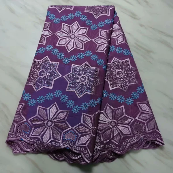 light purple Хлопковая розовая африканская Вощеная кружевная ткань, вышитая гипюровая нигерийская кружевная ткань с бисером для свадебного платья - Цвет: light purple