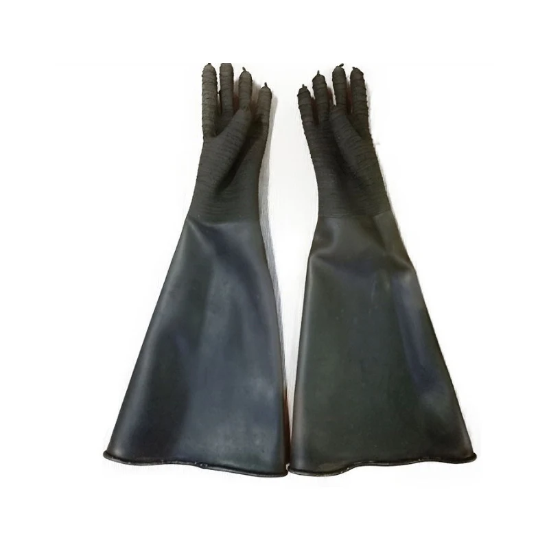 

Rubber Black Sandblaster Gloves Stripe Abrasive Sand Blasting Gloves for Blasting Cabinet 65x30cm