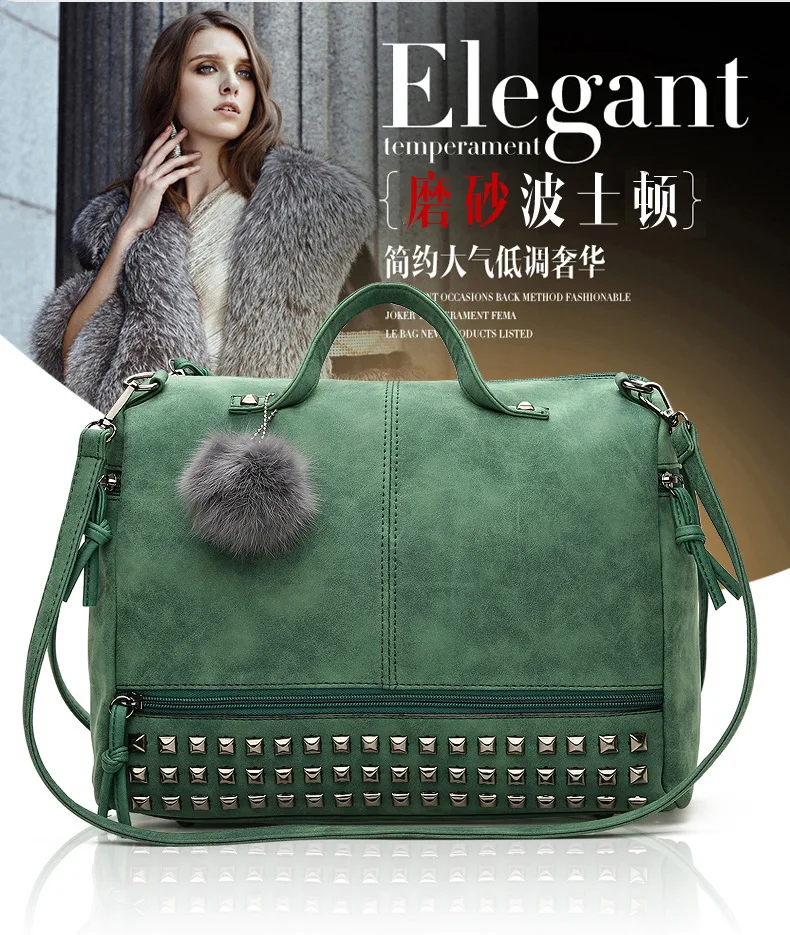 

Bagsbag Rivet Tassels Large-Volume Europe And America WOMEN'S Bag 2019 New Style Handbag Dull Polish Large