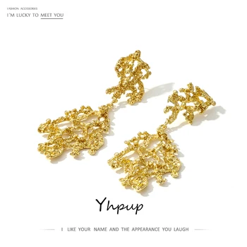 

Yhpup Zinc Alloy Personality Big Plant Dangle Earrings Gold Punk Jewelry Brincos for Women Party Charm Accessories Hyperbole New