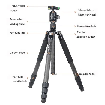 

XILETU L334C+J2 Carbon Fiber Tripod Kit for Bird watching Professional Photography 33mm Max Diameter Tube Load 20kg 185CM Height