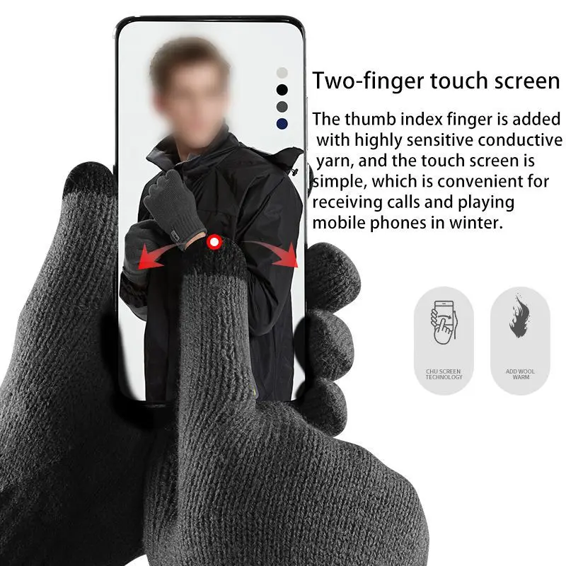 Перчатки для велоспорта, мужские, полный палец, сенсорный экран, вязаные перчатки, для улицы, зимние, для верховой езды, теплые, сохраняющие тепло, для велоспорта, перчатки для сенсорного экрана