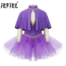 Детский костюм Анны на Хеллоуин для девочек бальная танцевальная одежда блестящее платье-трико с бантом и накидкой