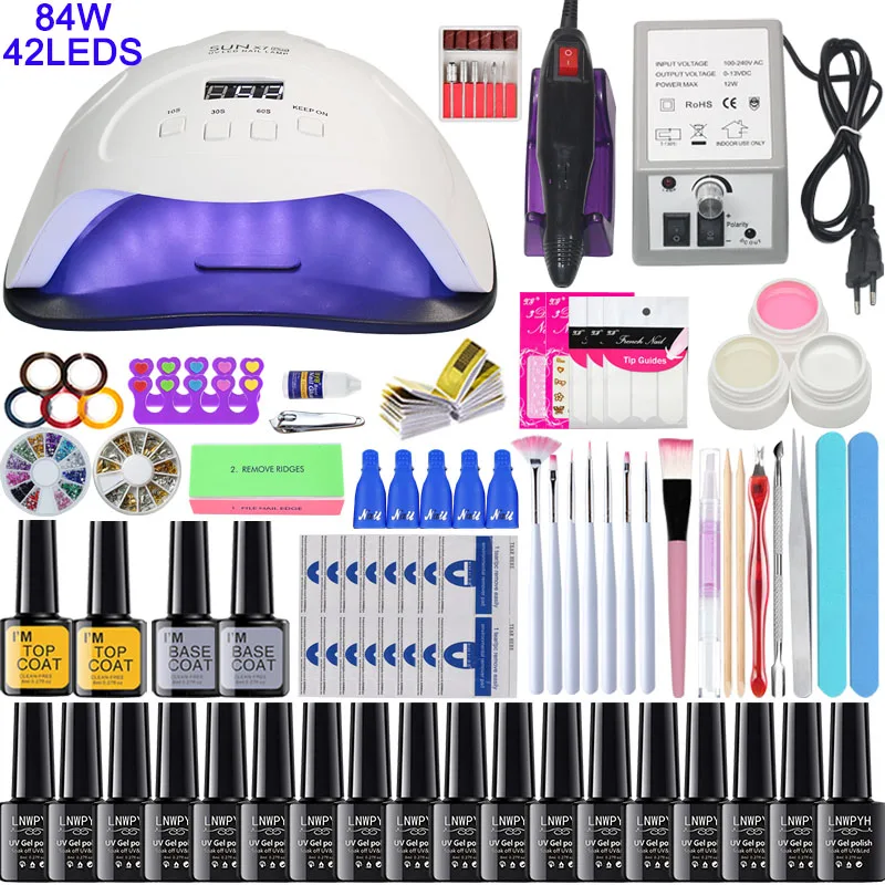 84W select 18 color Супер маникюрный набор для маникюра, СВЕТОДИОДНЫЙ Набор для маникюра с лампой для ногтей, машинка для маникюра, набор для маникюра, акриловый набор для маникюра, набор инструментов для маникюра - Цвет: 84W select 18 color