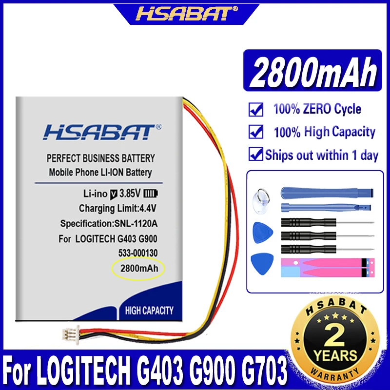 Аккумулятор HSABAT 533-000130 на 2800 мА · ч для беспроводных аккумуляторов мыши LOGITECH G403 G900