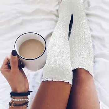 

Womens Girl Over The Knee Long Socks Lace Knit Warm Soft Thigh High Stocking