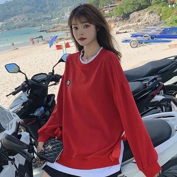 

2020 Spring And Autumn New Youth Popular Loose Fake Two Piece Splicing Sweatshirt Fashion Casual Wild Round Neck Pullover S-L