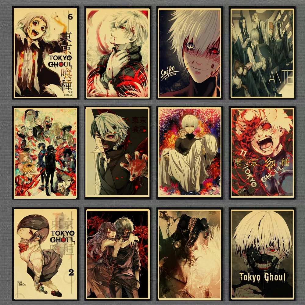 Винтаж плакат Аниме Tokyo Ghoul в ретро-стиле Плакаты и принтов Art для любителей