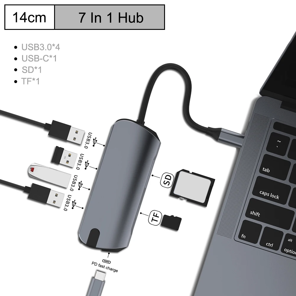 Type c концентратор для мульти-Хаба USB 3,0 HDMI 4 K/SD/TF кард-ридер/PD зарядка аудио/RJ45 адаптер для MacBook Pro type c usb-хаб - Цвет: 7-in-1