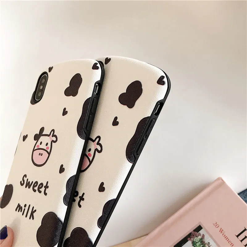 GYKZ Kawaii Cow молоко телефонный чехол для iPhone XR XS MAX X 7 8 6 6s Plus черный белый мягкий