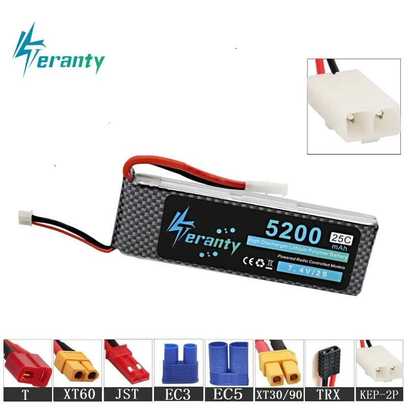 

2s 7.4v 5200mAh Lipo Battery For RC Cars Boats Robots Airplanes RC Quadcopter Drone Parts With Tamiya Connectors 7.4v Battery