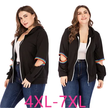 

Autumn winter plus size jacket for women large hoodie casual loose long sleeve zipper sport short coats black 4XL 5XL 6XL 7XL