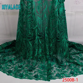 

Latest green African lace fabric with 3D floral 2019 high-quality French tulle lace and Swiss lace fabrics for ladies YA2500B-1