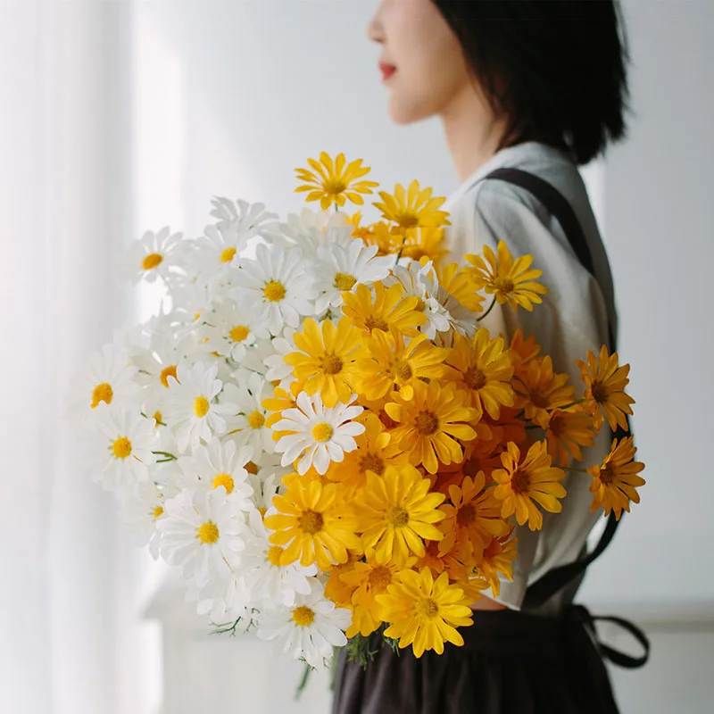 5 Heads Dasiy Artificial Flowers Silk Small Daisy Sunflower For Wedding Decoration Home Garden Wedding Table Decorative Flowers