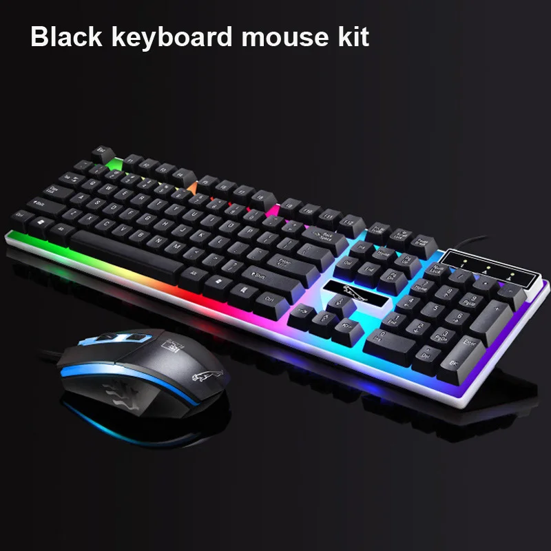 Black Keyboard Mouse Проводная игровая Механическая Подсветка клавиатуры мышь комбо USB мыши гибкий полихроматический светодиодный свет компьютерный геймер - Цвет: Black Keyboard Mouse