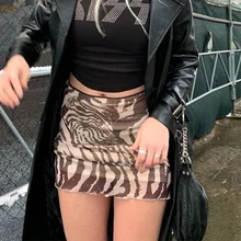 

Retro Brown Harajuku Y2K Mini Skirt Ladies Korean Print Cute 90s Skirt Summer Club Wear Bag Hip Straight Skirt Women Clothes