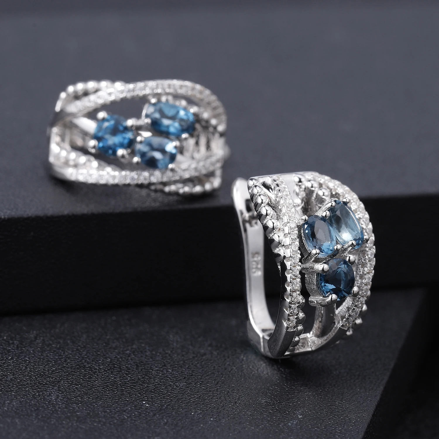 Балетные серьги GEM'S, 1.6Ct, натуральный Лондон, голубой топаз, драгоценный камень, клипсы, 925 пробы, серебро, модные серьги для женщин, хорошее ювелирное изделие