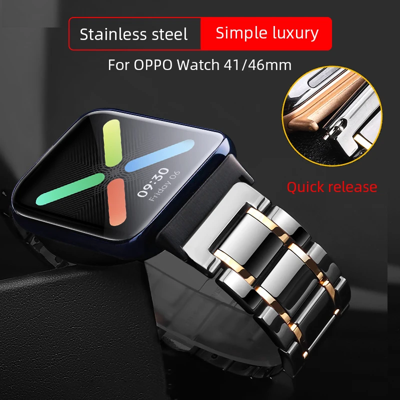 Ceramic Watch Band Oppo Watch Band 41/46mm Smart Watch Replacement Strap  Stainless Steel Bracelet Strap - Watchbands - AliExpress