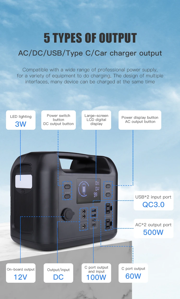 samsung battery pack WST 500W Portable Power Station Solar Powered Generator 520Wh AC DC Type C Fast Charing Backup Power Supply for Outdoor Camping portable wireless charger