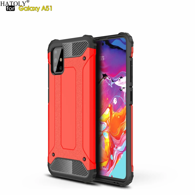 HATOLY для Coque samsung Galaxy A51 чехол, тяжелый бронированный тонкий жесткий резиновый прочная крышка, силиконовый чехол для телефона samsung A51 A515F/DS - Цвет: Red