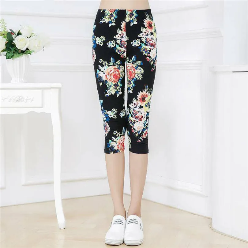

LJCUIYAO Graffiti Leggings Floral Calf-Length Print Pants Leggins For Women Leggings Houndstooth Elastic Design Vintage Leggins